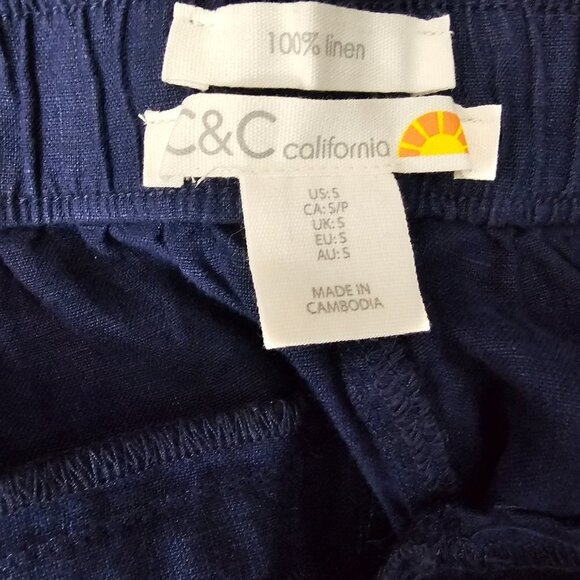 C&C California High Waist Pull On Navy 100% Linen Shorts - Picture 2 of 8